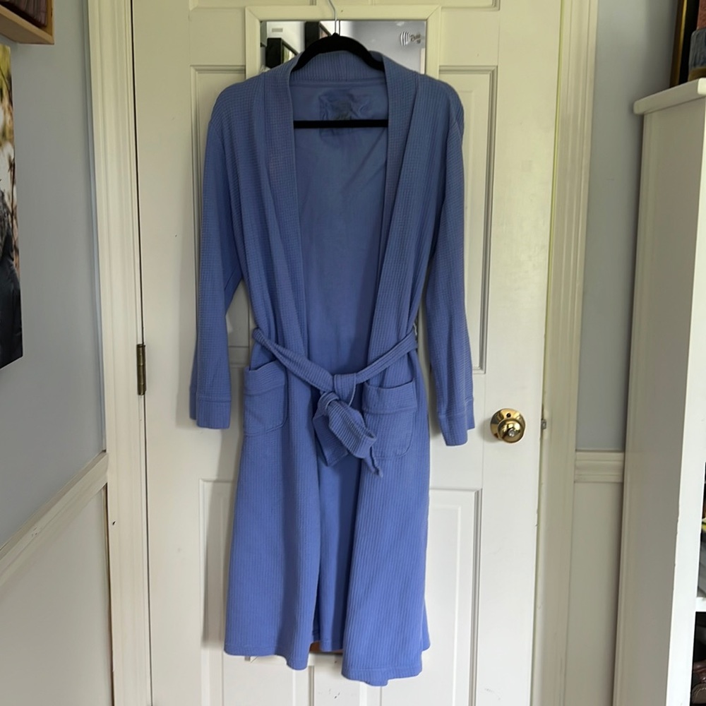 Blue waffle knit robe